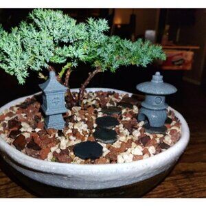Miniature Fairy Garden Decoration Set, 3 Japanese Lantern, 10 Stepping Stone